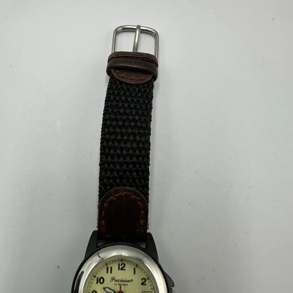 3/$30 Precision by Gruen Watch Women Date Window Black Brown Band New Battery 8